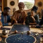 Carte du thème astral avec signes zodiacaux et constellations