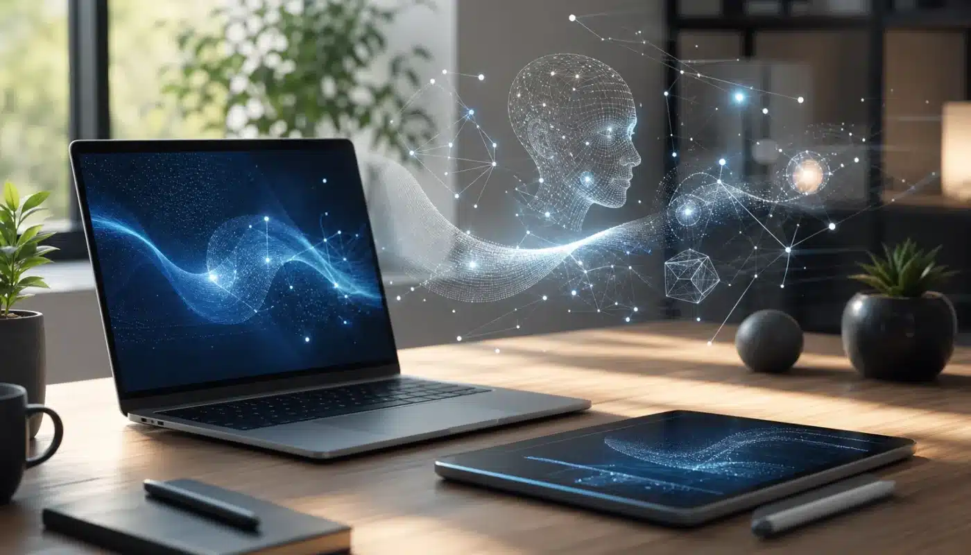 Équipe professionnelle utilisant ChatGPT et intelligence artificielle au bureau
