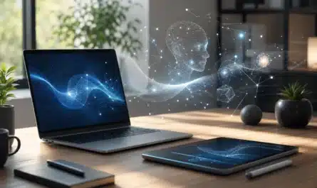 Équipe professionnelle utilisant ChatGPT et intelligence artificielle au bureau