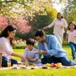 Famille profitant d'activités gratuites en plein air ensemble