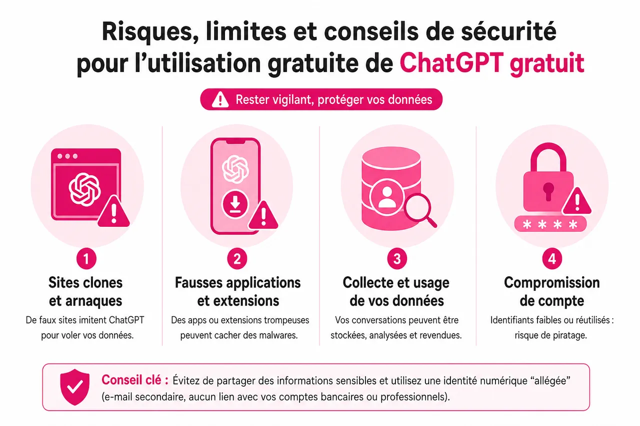 Les pièges à éviter lors de l’utilisation gratuite de ChatGPT en français , Risques, limites et conseils de sécurité pour l’utilisation gratuite