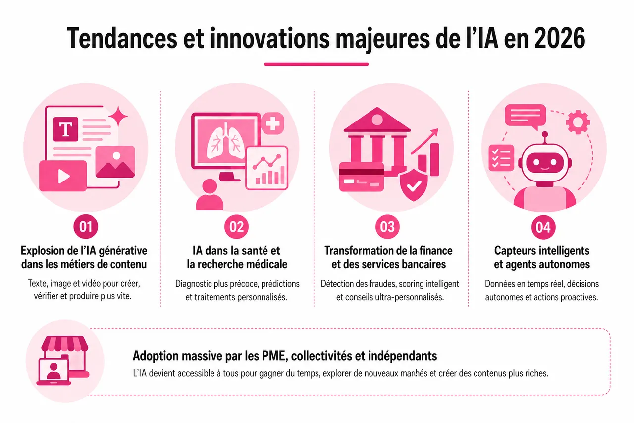 L’intelligence artificielle en 2026: tendances et enjeux majeurs , Tendances et innovations majeures de l’IA en 2026