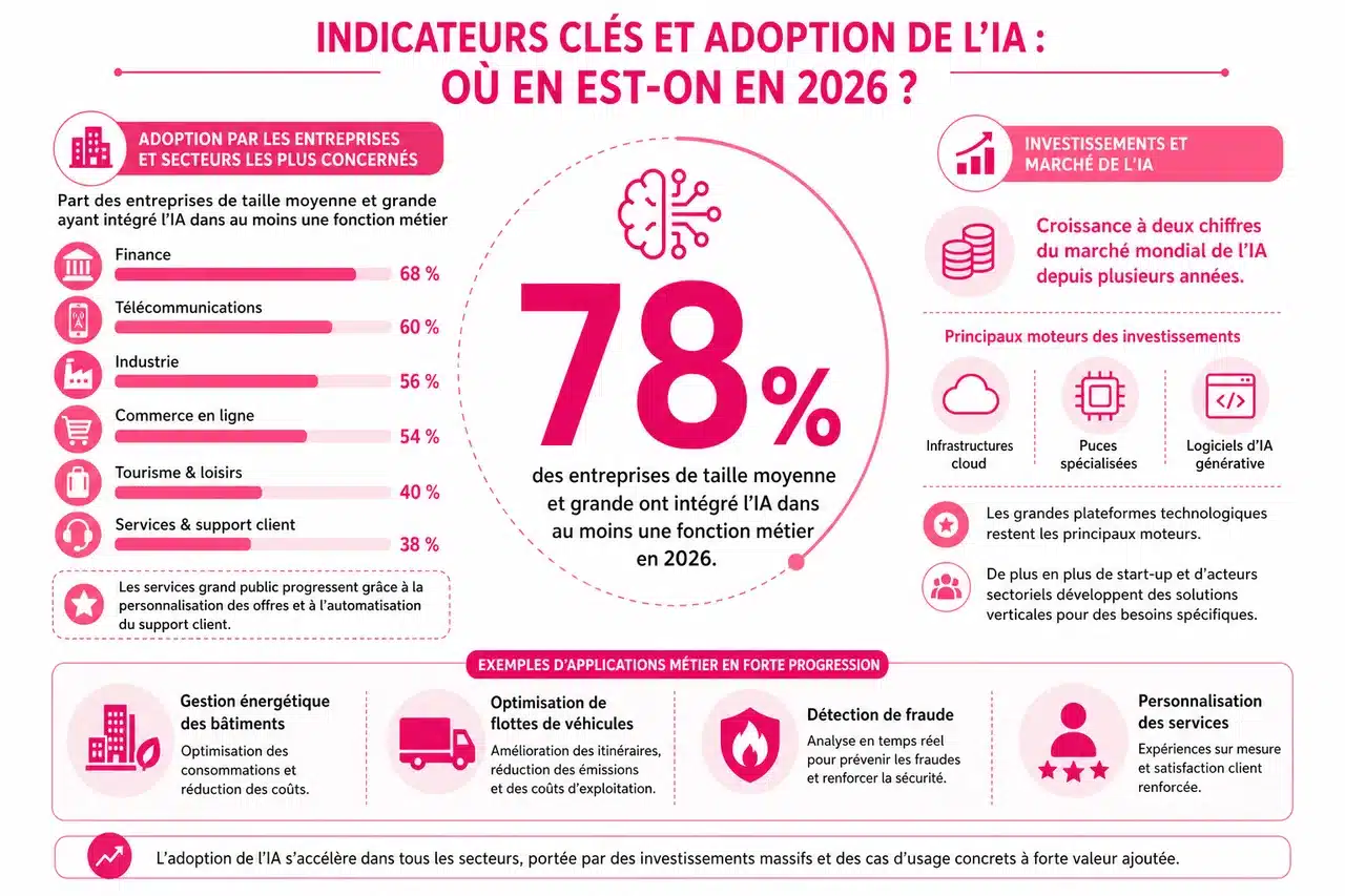 L’intelligence artificielle en 2026: tendances et enjeux majeurs , Indicateurs clés et adoption de l’IA: où en est-on en 2026?