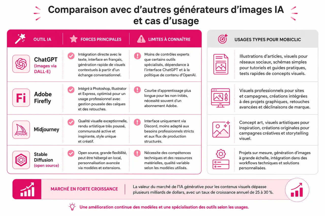 Créer des visuels avec l’IA: outils et astuces pour des images impressionnantes , Comparaison avec d’autres générateurs d’images IA et cas d’usage