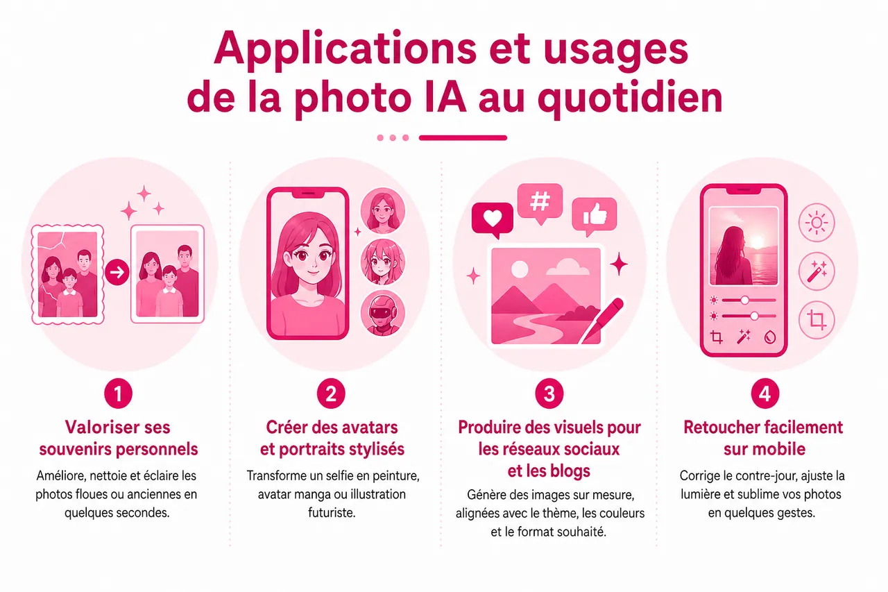Retoucher et transformer vos photos avec l’IA: guide pratique sans compétences de montage , Applications et usages de la photo IA au quotidien