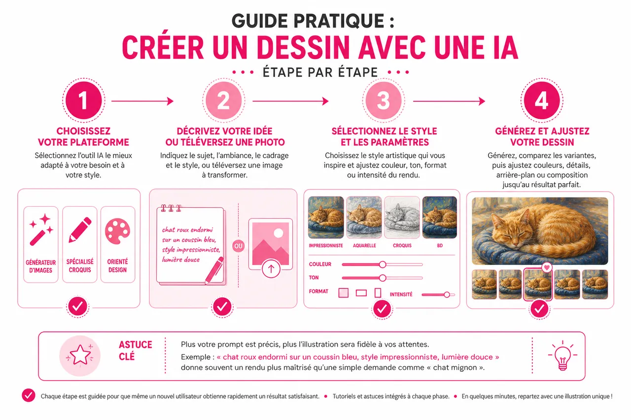 Dessin avec l’IA: transformer une idée en illustration en quelques minutes , Guide pratique: créer un dessin avec une IA étape par étape