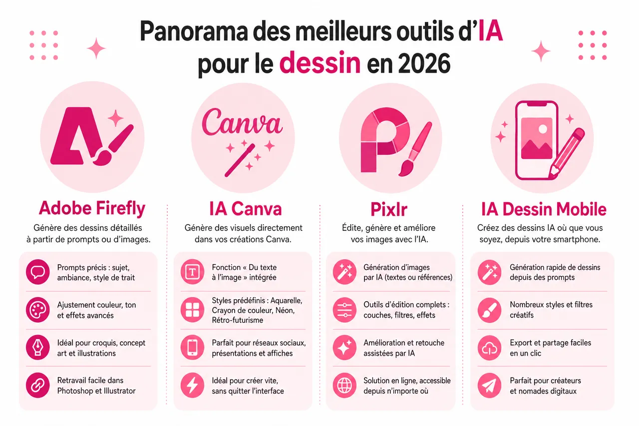 5 méthodes pour booster votre créativité et vos dessins avec l’IA , Panorama des meilleurs outils d’IA pour le dessin en 2026