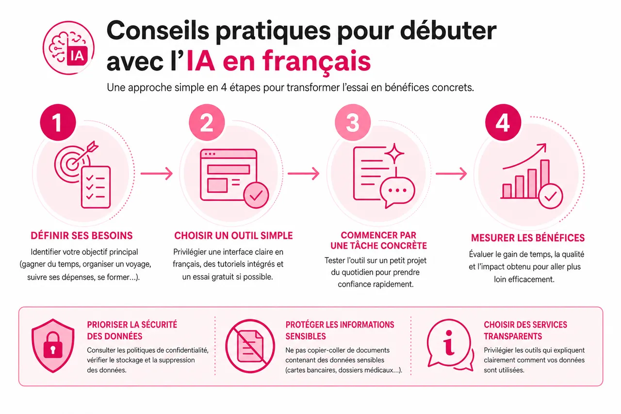 Les outils d’IA en français pour débutants: premiers pas en 2026 , Conseils pratiques pour débuter avec l’IA en français