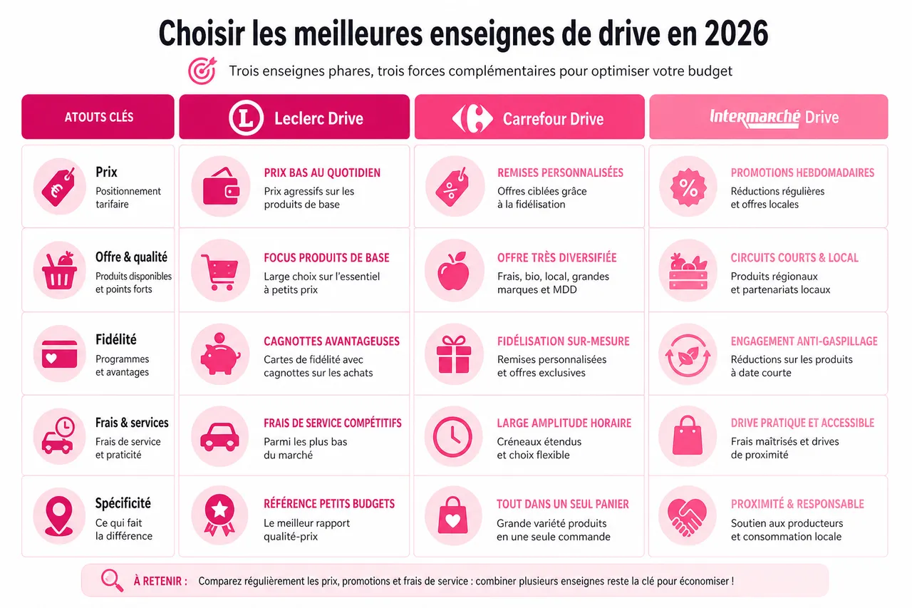 5 astuces pour économiser sur vos courses en drive sans y passer des heures , Choisir les meilleures enseignes de drive en 2026