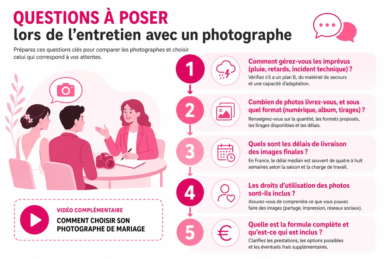 Comment choisir un photographe de mariage pour des souvenirs inoubliables , Questions à poser lors de l’entretien avec un photographe