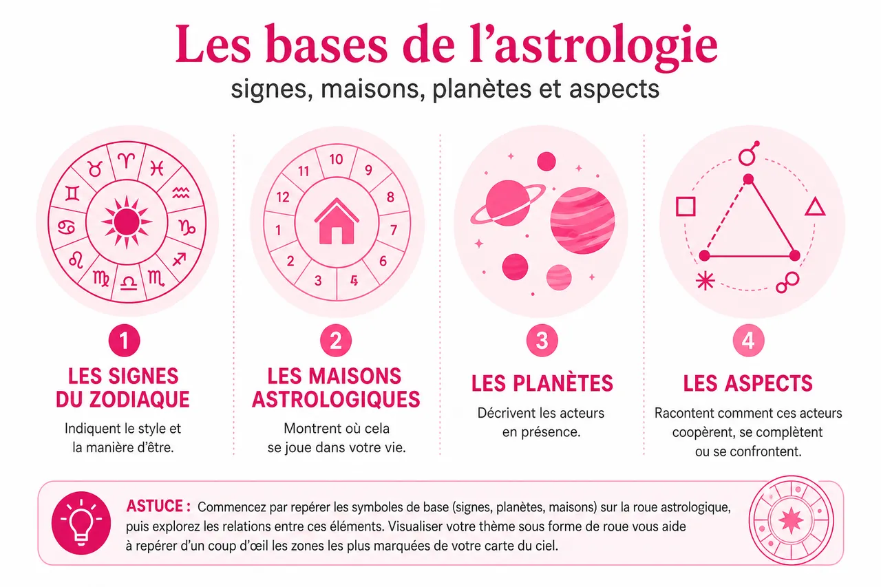 Astrologie pour débutants: comprendre et lire votre thème astral facilement , Les bases de l’astrologie: signes, maisons, planètes et aspects