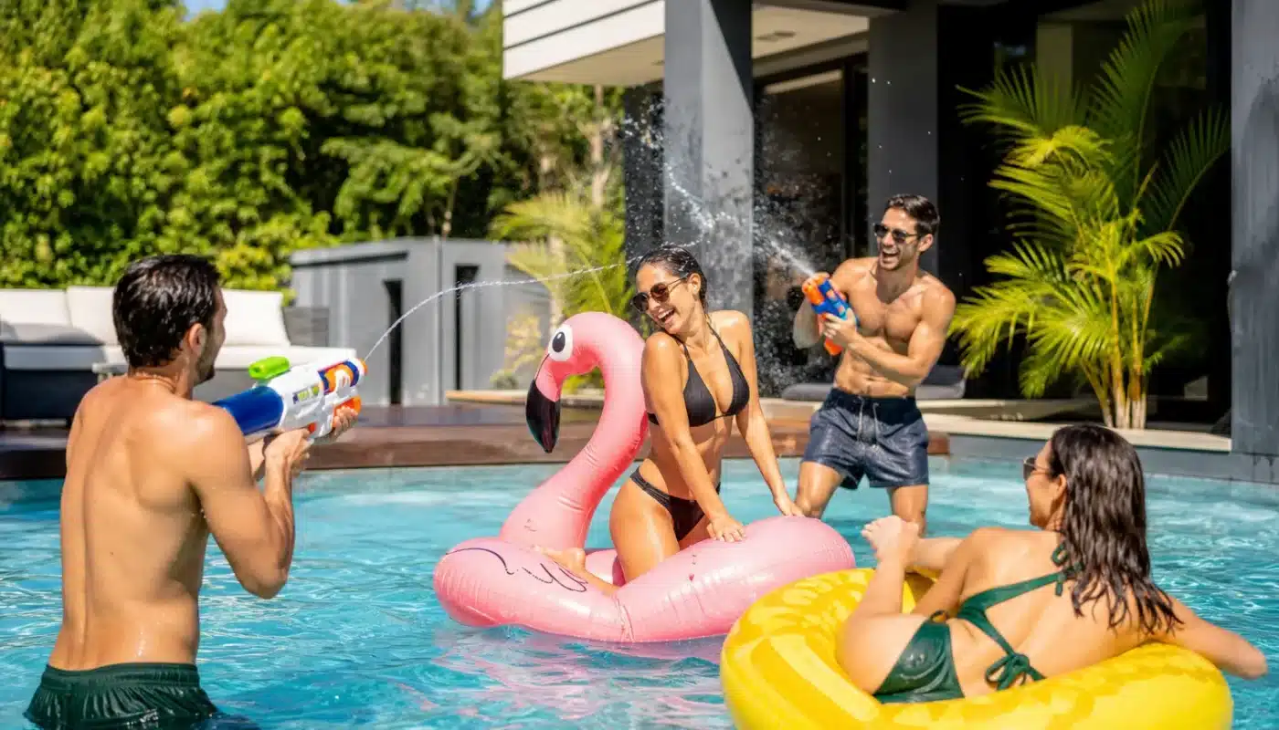 Jeux d’eau pour adultes lors d’un après-midi d’été entre amis