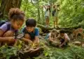Enfants découvrant la nature lors d'activités écologiques éducatives