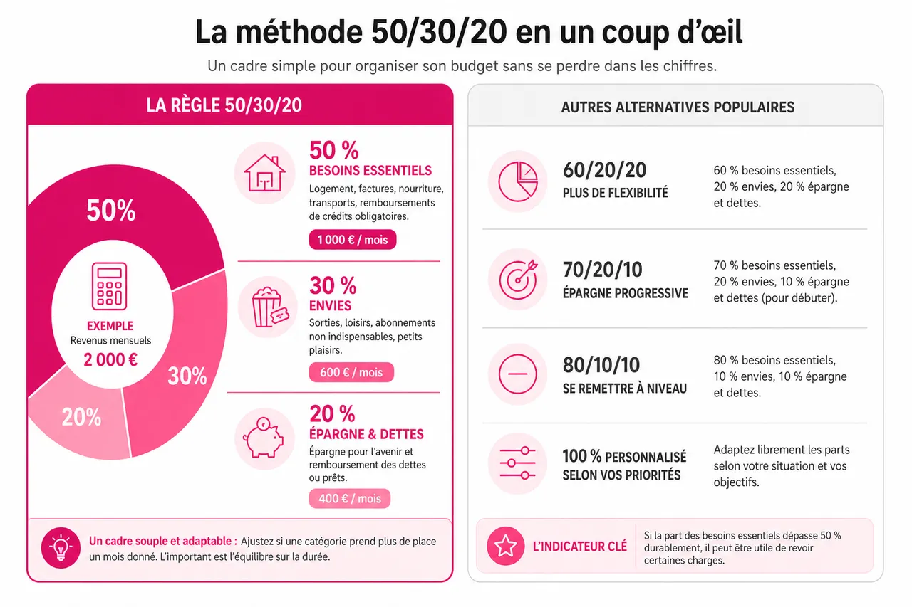 Organiser un budget personnel simple: méthode pour ceux qui détestent les chiffres , Étape 2: Catégoriser et répartir son budget (méthode 50/30/20 et alternatives)
