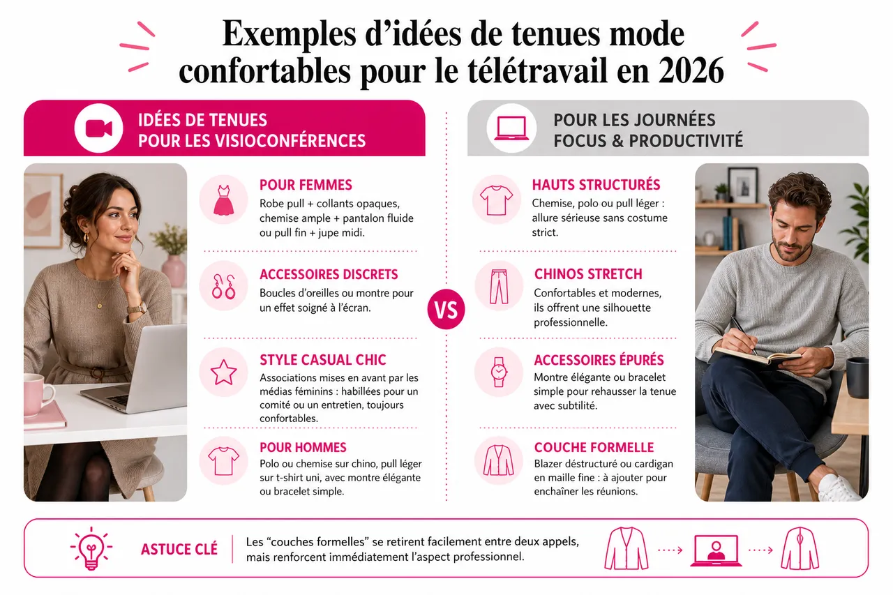 Idées de tenues confortables et élégantes pour le télétravail , Exemples d’idées de tenues mode confortables pour le télétravail en 2026