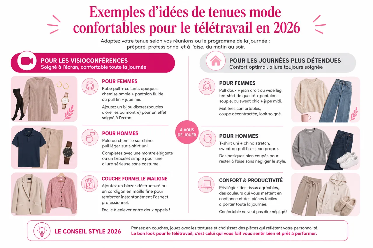Idées de tenues confortables et élégantes pour le télétravail , Exemples d’idées de tenues mode confortables pour le télétravail en 2026