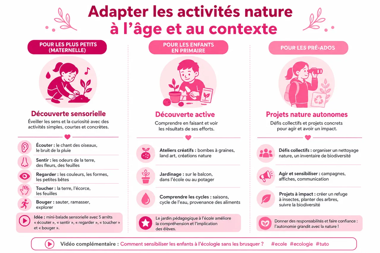 7 activités nature pour sensibiliser les enfants à l’écologie en douceur , Adapter les activités nature à l’âge et au contexte