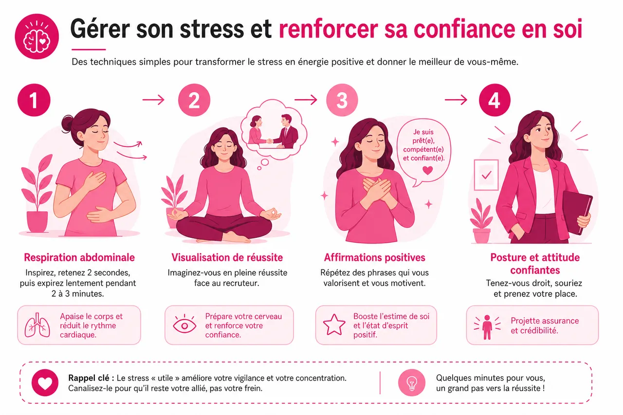 Comment préparer un entretien d’embauche sereinement sans stress? , Gérer son stress et renforcer sa confiance en soi