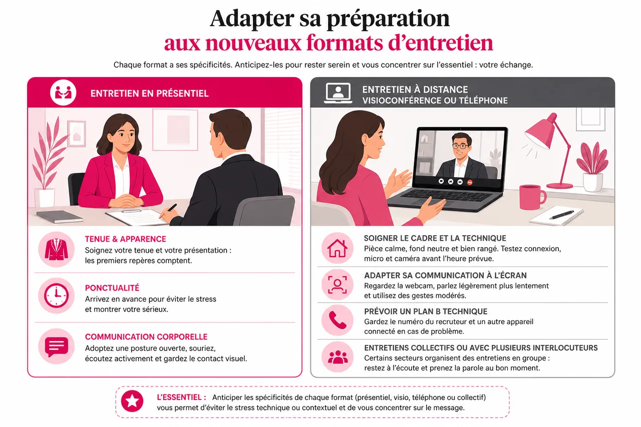 Comment préparer un entretien d’embauche sereinement sans stress? , Adapter sa préparation aux nouveaux formats d’entretien