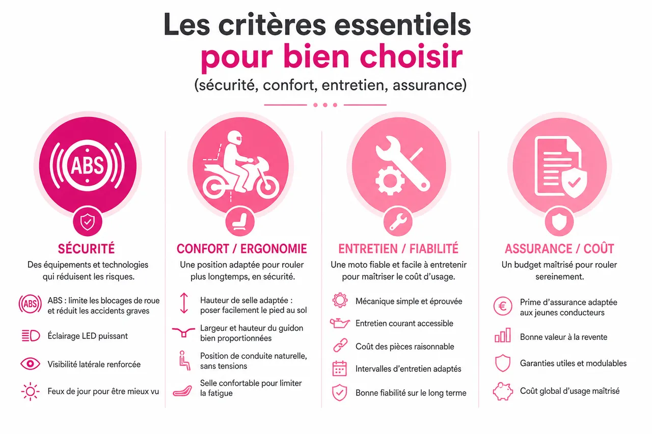 Comment choisir votre premier deux roues après le permis sans erreur? , Les critères essentiels pour bien choisir (sécurité, confort, entretien, assurance)