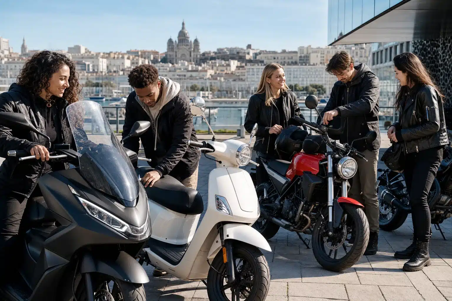 Moto neuve pour débutant avec casque et équipement de sécurité